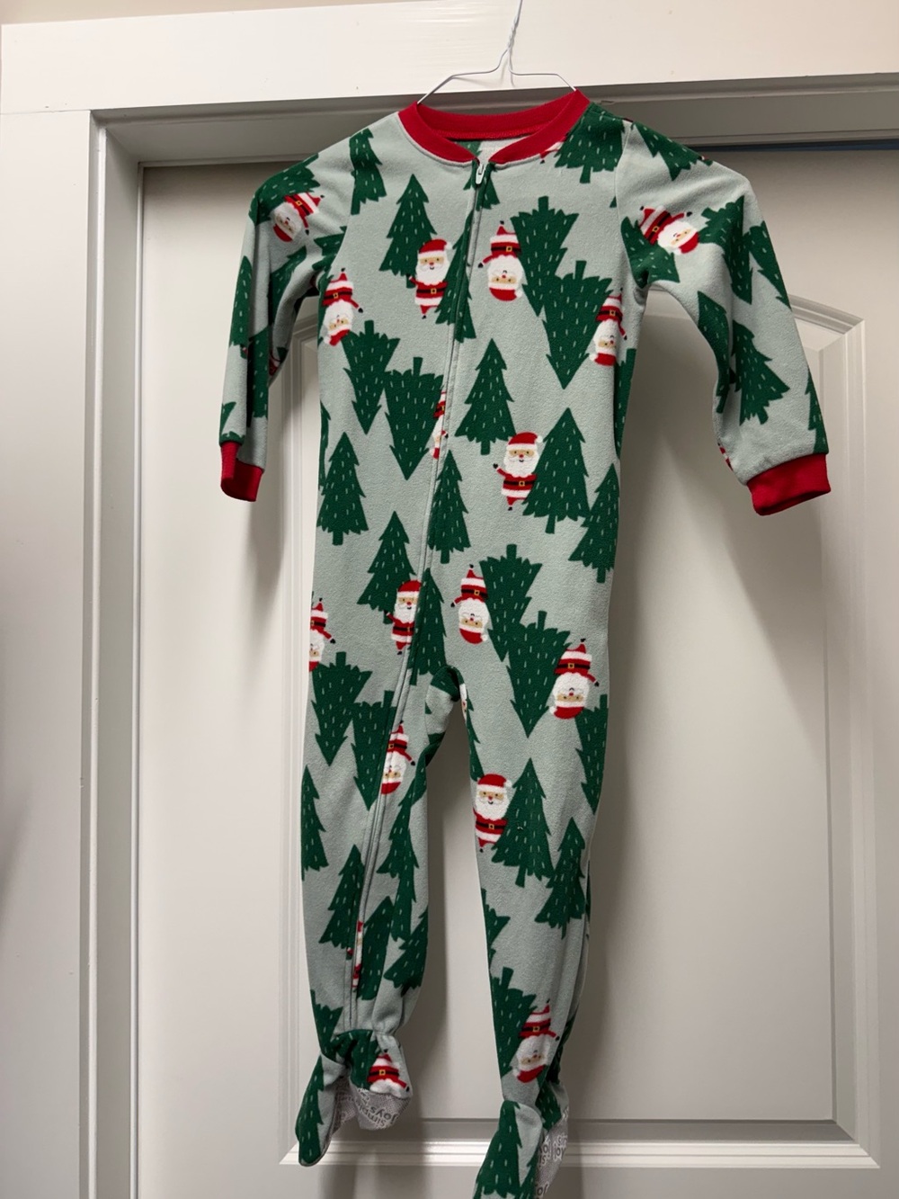 Carter's Green & Red Christmas Tree and Santa Fleece Footed One-Piece Pajamas